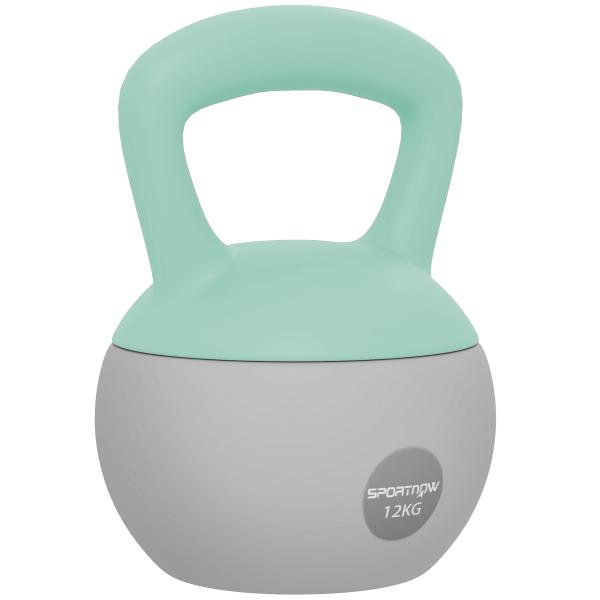 Kettlebell de 12 kg Pesa Russa Preenchida de Areia Metálica e Alça Antiderrapante para Treino em Casa Ginásio Ø21x30 cm Cinzento