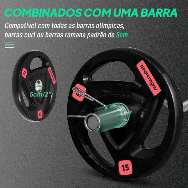 Conjunto de 2 Discos de Pesos Olimpicos 15kg Ferro Fundido Placas de Peso com Orifício de 5 cm Ø40x5 cm Preto