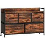 Cómoda com 5 Gavetas de Tecido Cómoda de Estilo Industrial com Estrutura Metálica para Quarto 98x29x63 cm Castanho Rústico