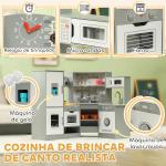 Cozinha de Madeira para Crianças com Sons Forno Lavatório Micro - Ondas Máquina de Gelo e Acessórios 110x80x91 cm Cinza