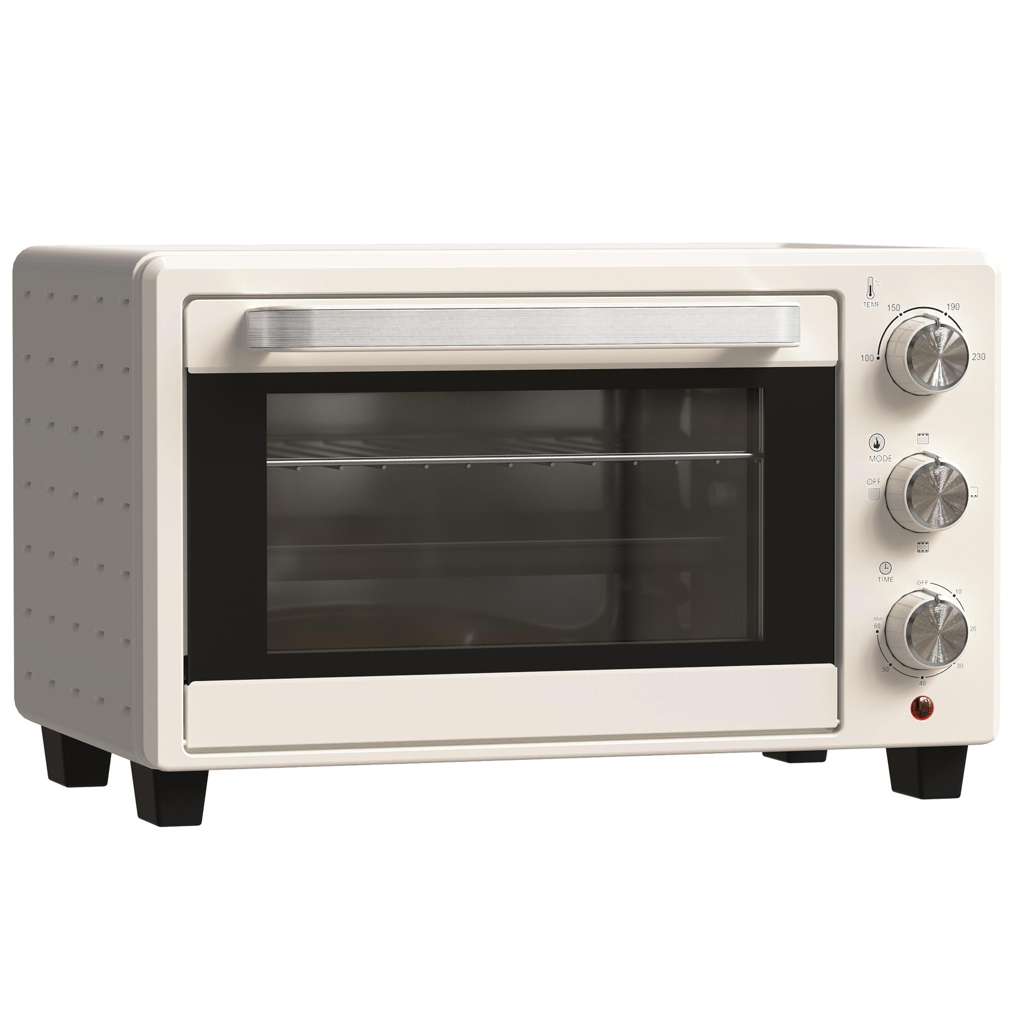 Mini Forno Elétrico 21L 1400W com Temporizador até 60min e Temperatura Ajustável até 230℃ 46x38,5x29 cm Creme e Prata