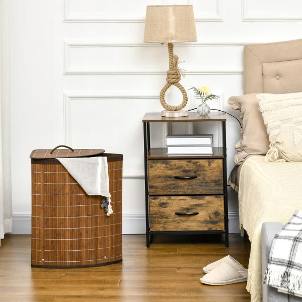 Cesto de Roupa de Bambu Capacidade de 55L Cesto para Roupa Suja com Tampa e Bolsa Amovível 38x38x57cm Marrom
