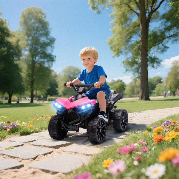 Quadriciclo Elétrico para Crianças 6 V Quadriciclo para Crianças com Velocidade até 3 km/h Faróis e Música 70x42x45 cm Rosa