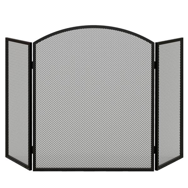 Frente para Lareira de 3 Painéis Protetor para Lareira Dobrável com Estrutura de Aço 96x62 cm Preto