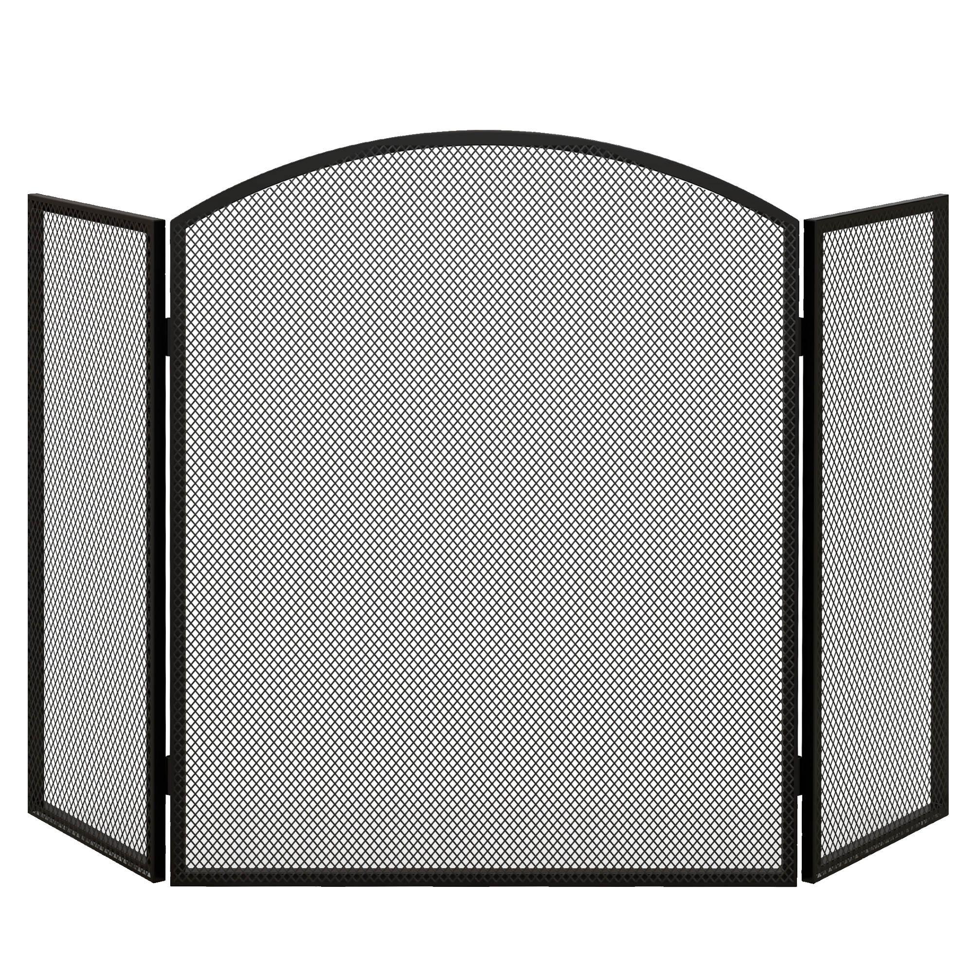 Frente para Lareira de 3 Painéis Protetor para Lareira Dobrável com Estrutura de Aço 96x62 cm Preto