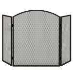 Frente para Lareira de 3 Painéis Protetor para Lareira Dobrável com Estrutura de Aço 96x62 cm Preto
