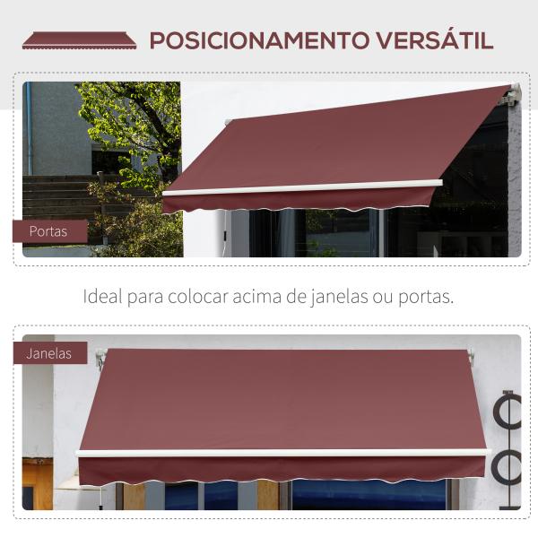 Toldo Manual Retrátil 3,5x2,5 m com Ângulo Ajustável Manivela, Estrutura de Alumínio e Proteção UPF30+ Vinho Tinto