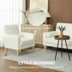 Poltrona Sala de Estar Estofada em Veludo Poltrona de Leitura com Assento com Botões e Pés de Madeira 76x79x82 cm Creme