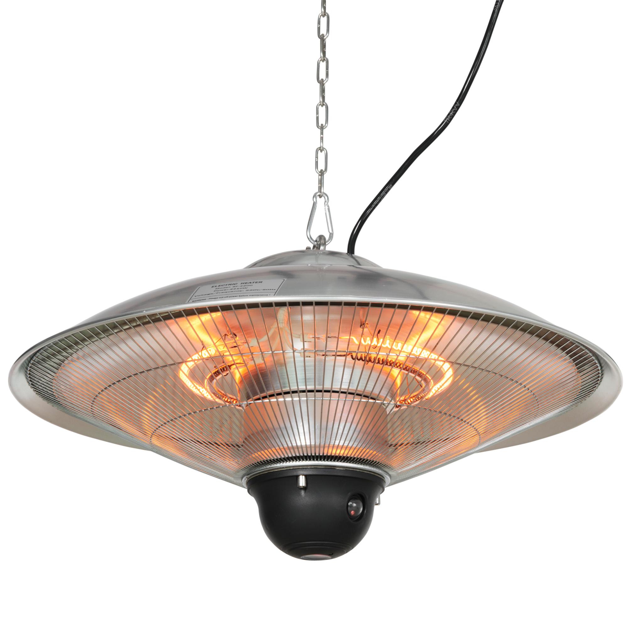 Aquecedor de Jardim Elétrico 1010W/1200W Infravermelho com Controlo Remoto 2 Níveis de Calor Proteção IP44 Ø58,5x33cm Prata