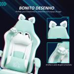 Cadeira Gaming com Orelhas Cadeira Gamer Reclinável com Altura Ajustável e Suporte Lombar 65x62x116 - 124 cm Azul Claro