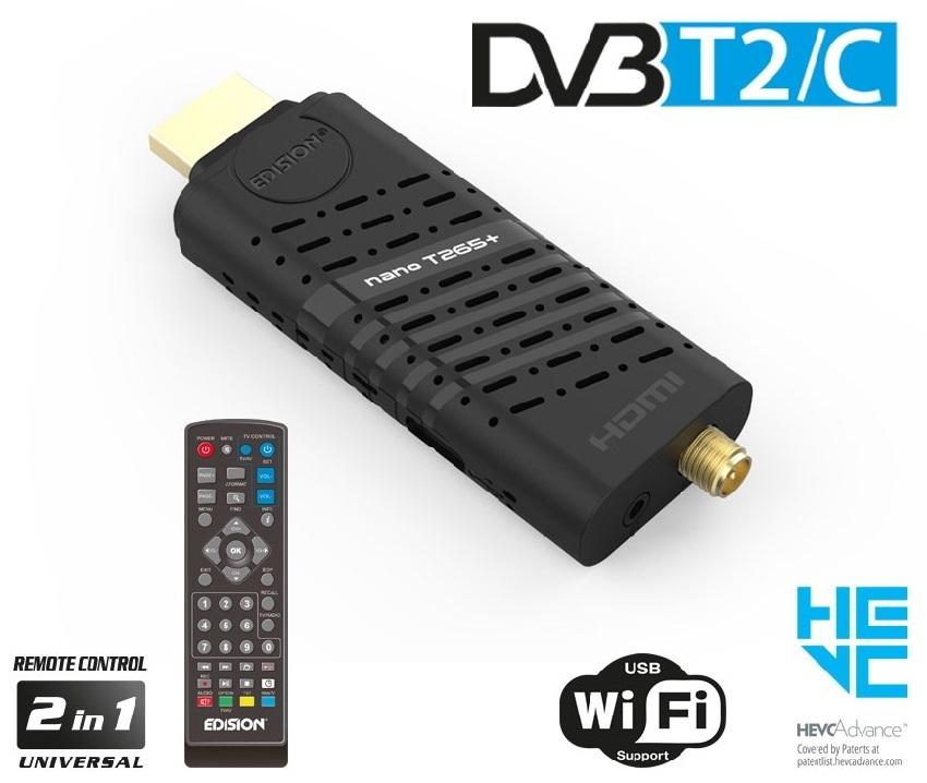 Mini Receptor t/ PEN Full HD DVB - T2/C (Cabo + TDT) H265 HEVC - EDISION