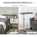 Mesa Auxiliar com Rodas Mesa para Sofá ou Cama com Altura Ajustável e Estrutura de Metal 77x40x76 - 100 cm Preto e Prata