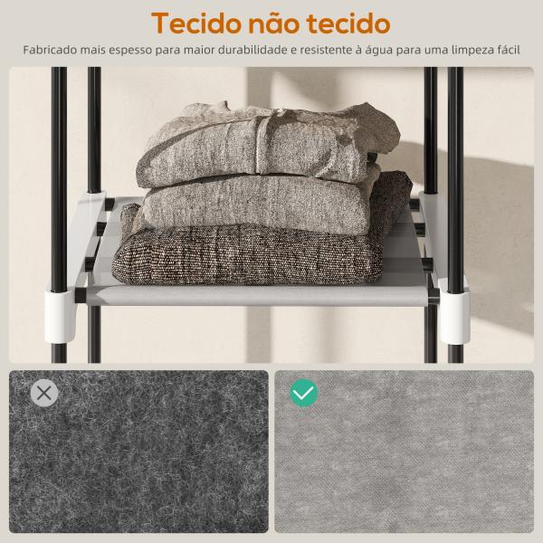 Armário para Roupas 182x43x185 cm Armário Aberto com 8 Prateleiras de Tecido Barras para Pendurar 182x43x185 cm Cinza