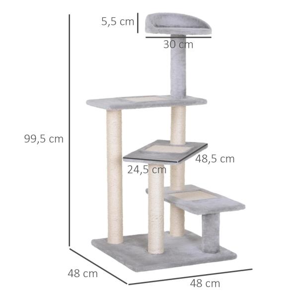 Arranhador 3 Plataformas para Arranhar 48x48x99.5 cm de Madeira coberta de Pelucía Sisal