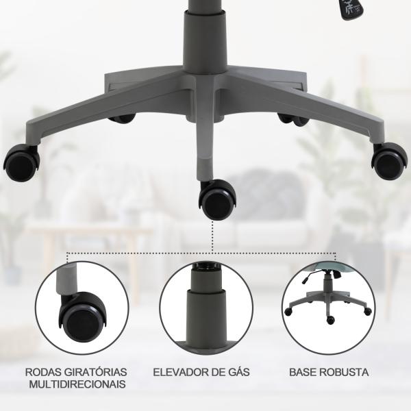 Cadeira de escritório ergonômica Cadeira de mesa inclinável ajustável em altura com encosto de braço Encosto de cabeça 5 rodas Suporta até 120 kg 64x58x116 - 126 cm Azul