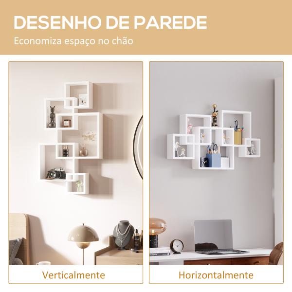 Estante de Parede com 5 Cubos Estante Flutuante de Madeira Estilo Moderno 49,5x10,2x86cm Branco