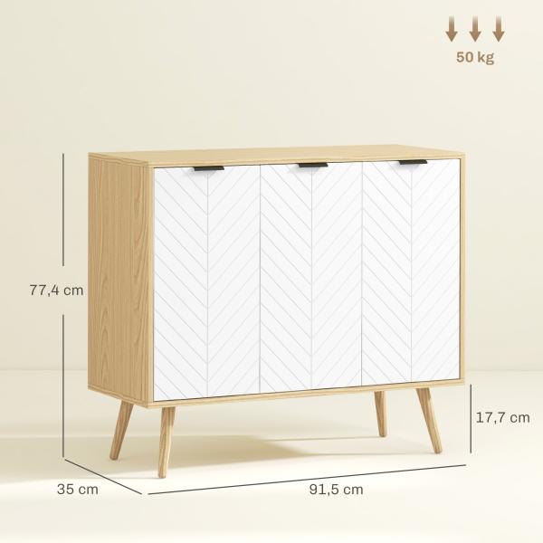 Aparador de Cozinha Moderno com Prateleiras Ajustáveis 2 Armários e Anti - Tombo 91,5x35x77,4 cm Branco e Madeira