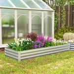 Floreira Exterior Grande Retangular em Aço Galvanizado para Terraço com Fundo Aberto 241x90,5x30 cm Prata