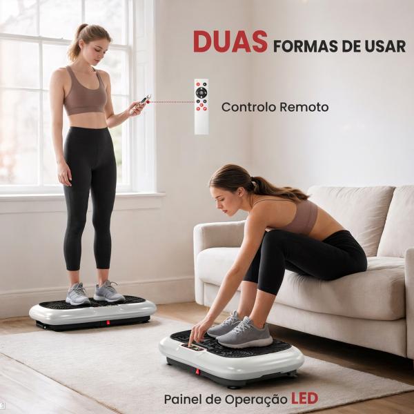 Plataforma Vibratória com 99 Níveis, Ecrã LED, Comando à Distância e 2 Bandas para Treino em Casa