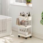 Carrinho Auxiliar com Rodas de 3 Níveis com Cestos Extraíveis Suporte para Toalhas e Estrutura de Metal 42x42,5x76 cm Branco