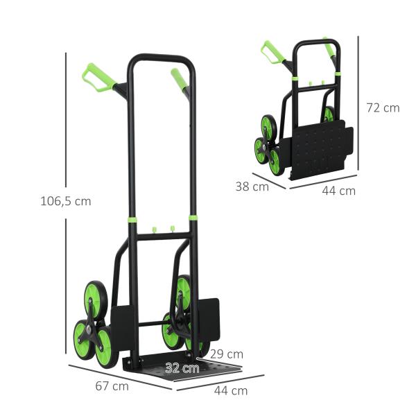 Carrinho de Carga Dobrável para Escadas com 6 Rodas, 120 kg, Portátil, Verde