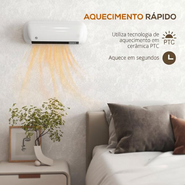 Aquecedor Elétrico de Parede 2000 W com 3 Modos, Ecrã LED, Termóstato, Temporizador e Oscilação Branco