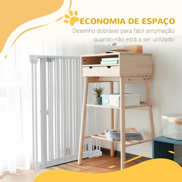 Barreira para Cães de Aço Barreira de Segurança para Animais de Estimação Dobrável de 3 Painéis Duplo Fechamento 206x90 cm Branco