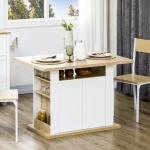 Ilha de Cozinha para 4 Pessoas com 4 Portas, Compartimentos Abertos e Prateleira Ajustável 110x70x75,5 cm Carvalho e Branco