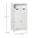 Kleanklin Armário de Casa de Banho com 2 Portas Prateleira Ajustável 2 Gavetas e Compartimento Aberto Móvel Auxiliar de Armazenamento para Sala de Estar Cozinha 60x30x108,8cm Branco