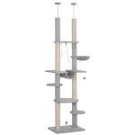 Arranhador para Gatos do Chão ao Teto 225 - 255 cm com 7 Níveis Rede Plataformas Postes de Arranhar Cinza