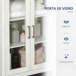 Armário Alto de Casa de Banho com 2 Portas de Vidro e 3 Prateleiras Armário Auxiliar Estilo Moderno 53x30x162cm Branco