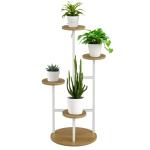 Suporte para Plantas de 4 Níveis Suporte para Vasos de Plantas com Estrutura de Aço 40x40x95,5cm Madeira e Branco