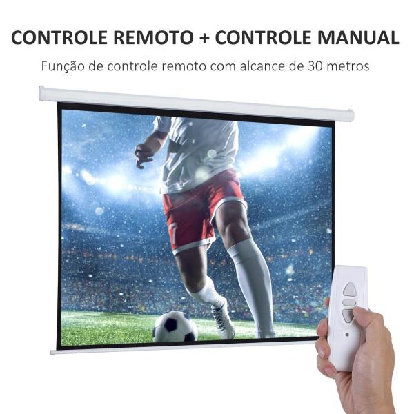 Tela de Projeção Elétrica Portátil Universal 84" 4:3 com Controlo Remoto Suspensa na Parede 171x130 cm Branco