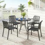 Conjunto de 4 Cadeiras de Jardim Empilháveis em PP com Encosto Curvado e Assento com Ripas 55x58,5x81,5 cm Preto