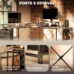 Secretária de Canto Reversível em L 168 - 240 cm Industrial com Suporte para Monitor e CPU, Prateleiras e Bolsa Lateral, Natural