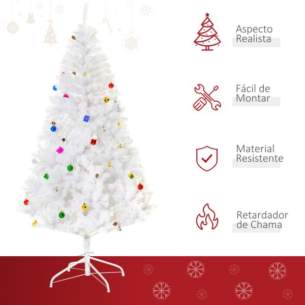 Árvore de Natal Artificial 180cm com 930 Ramos de PVC 48 Decorações Incluidas Decoração de Natal Ø105x180cm Branco