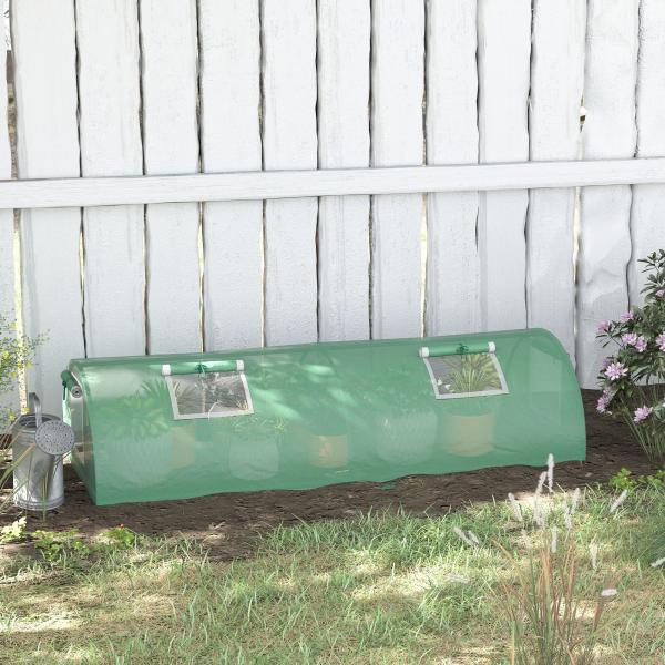 Mini Estufa para Cultivo de Plantas com 4 Janelas Estrutura em Aço e Cobertura de PE Anti - UV 200x80x45 cm Verde