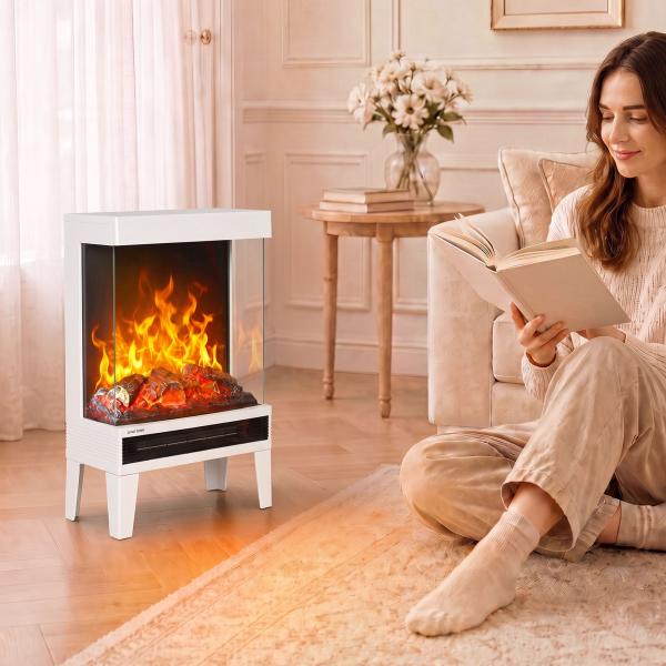 Lareira Elétrica 1000/2000 W com Chama LED Ajustável, até 15 - 20 m², 40,5 x 20 x 62 cm, Branca