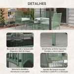 Conjunto de Jardim Exterior em Ratan Sintético com 2 Poltronas 1 Sofá de 2 Lugares 1 Mesa de Centro e Almofadas Verde