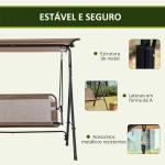 Baloiço de Jardim de 2 Lugares Baloiço com Teto Ajustável em Ângulo para Terraço Balcão Carga Máxima 200kg Aço 172x110x155cm Marrom