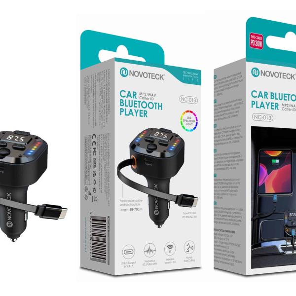 Transmissor Bluetooth para Carro NOVOTECK NC - 013 com Carregamento Rápido USB - C PD 30W