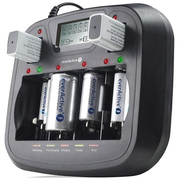 Carregador de Pilhas com Display LCD Ni - MH / Ni - Cd (AA, AAA, C, D e 9V) - everActive NC - 900U