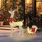 Rena com Trenó Luminoso Decoração de Natal com 170 LED Branco Quente Iluminação Natalícia 50x29x42 cm Multicor