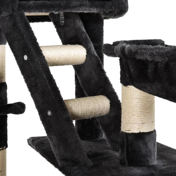 Árvore arranhador para Gatos com Altura Ajustável Plataformas Múltiplas Caverna Cestas e Escadas em Sisal Natural e Pelúcia 60x45x240 - 260 cm Cinza Escuro