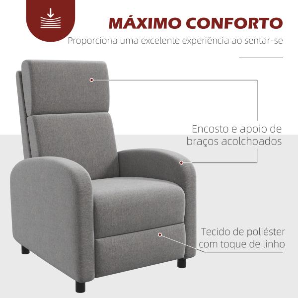 Poltrona Relax Reclinável até 160° Poltrona Reclinável Manual com Apoio para os Pés 64x86x102 cm Cinza