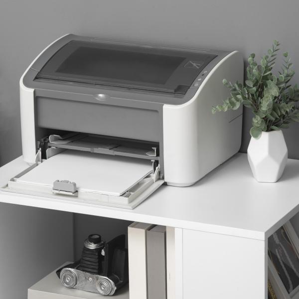 Armário para Impressora Móvel Auxiliar de Escritório com Rodas e Prateleiras Abertas Carga Máxima 30kg 60x40x75,8cm Branco