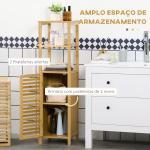 Armário Auxiliar Casa de Banho de Bambu com 2 Prateleiras Abertas e Porta de Ripas para Duche 32,9x29,9x120 cm Madeira
