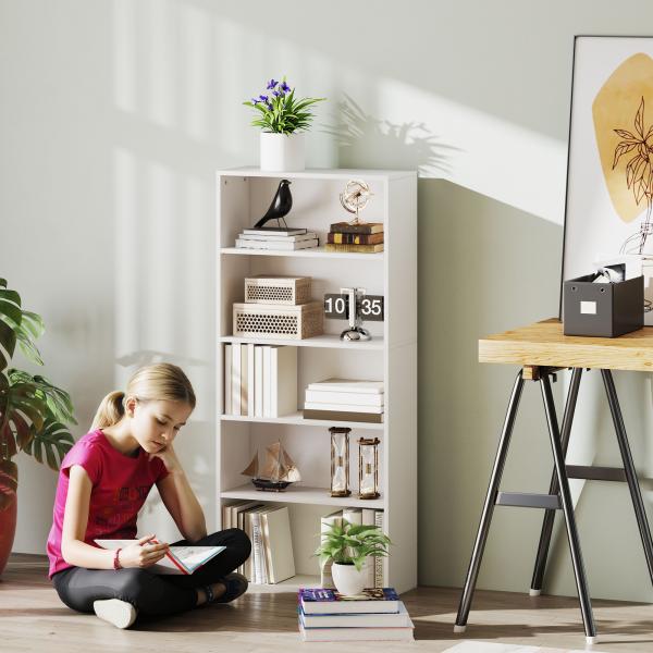 Estante de 5 Níveis Estante para Livros com 2 Prateleiras Ajustáveis para Sala de Estar Escritório Quarto 60x24x133,5 cm Branco
