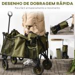 Carrinho Dobrável de com Rodas com Guiador Bancada Dobrável 5 Bolsas de Armazenamento 108x55x93cm Verde Escuro