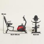 Bicicleta Estática com Encosto 8 Níveis de Resistência Magnética Volante Assento Ajustável Monitor LCD Pulsómetro Suporte de Telemóvel e Rodas Vermelho